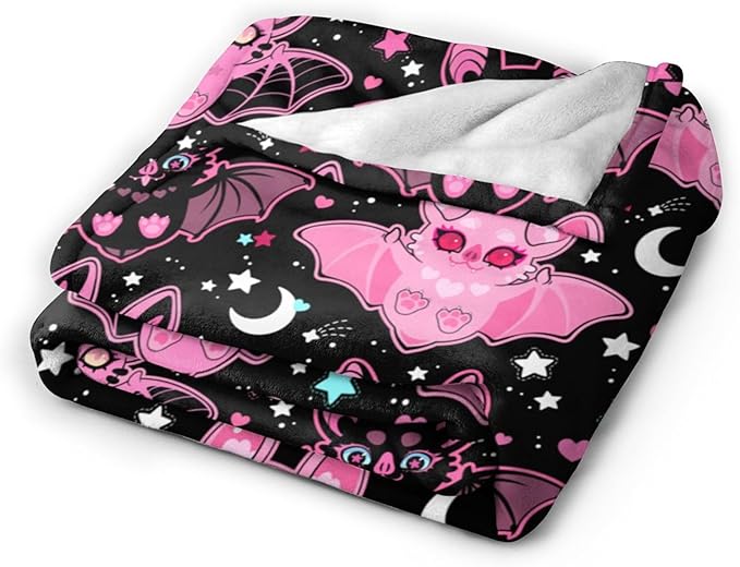 Pink Bat Throw Blanket Soft Fleece Blanket Men Women Gift for Kids Boys Girls for Party Couch Sofa Bed Deco Blankets 60"x50"