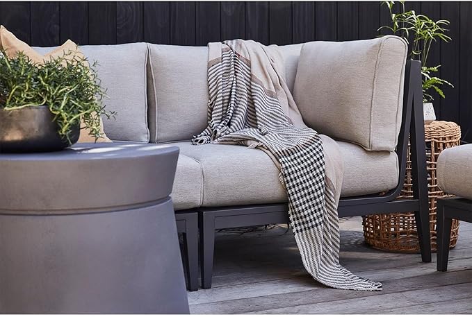 Outer Bug Shield Outdoor Throw Blanket w/Insect Shield Repellent Gear Technology- Lightweight Insect-Repellent Outdoor Blanket, Camping, Picnic & Beach Blanket, Swan White Windowpane Plaid, 50"W x 60"