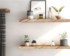 Wood Floating Shelves for Wall Decor, Rustic Wall Shelves for Bedroom Bathroom Kitchen Living Room, Set of 6 Light Walnut