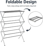 Amazon Basics Foldable Portable Laundry Drying Rack for Indoor Air Drying Clothing, 14.5 x 29.5 x 41.8 inches (LxWxH), Chrome Silver
