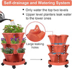 Vertical Planter 3 Tier Stackable Planters Garden Planters Strawberry Herb Flower and Vegetable Planter Indoor Outdoor Gardening Pots with Removable Wheels and Tools