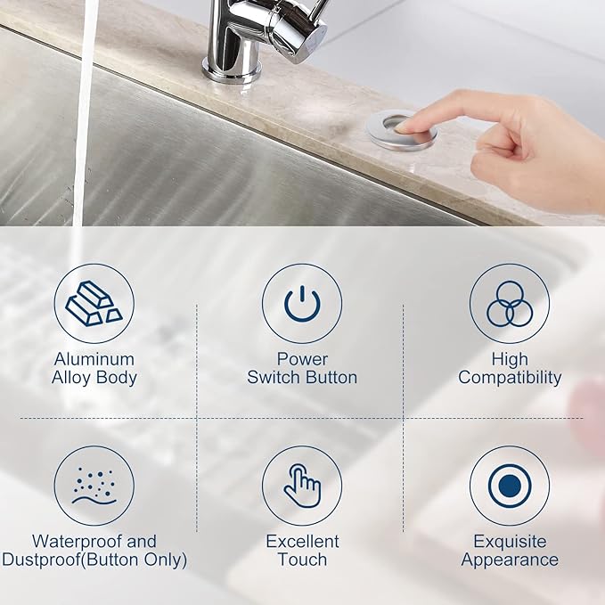 Air Switch Kit for Garbage Disposal, UL Listed Sink Top Air Switch for Food Waste Disposal, 3.58” Extra Long Air Button (Brushed Stainless Steel)