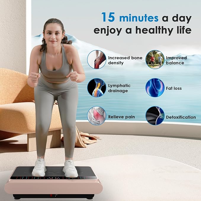 Vibration Plate Exercise Machine - Whole Body Workout Vibration Platform Lymphatic Drainage Machine for Weight Loss Home Fitness with Resistance Bands Remote