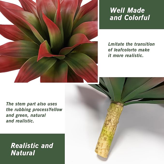 Artificial Agave Plants,Large UV Resistant Fake Agave Planters for Indoor and Outdoor Decorating Tropical Plant Succulents Greenery Indoor Decor (2Pack,22" Red)