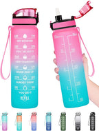 Enerbone Water Bottle, Leakproof BPA & Toxic Free, Motivational Water Bottle with Times to Drink and Straw, Fitness Sports Water Bottle with Strap for Office, Gym, Outdoor Sports