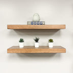 URBANDI, Rustic Floating Shelves, Set of 2, Hidden Bracket, Solid Wood, Heavy Duty, Wall Mounted Shelves, (Brown, 36Wx12D)