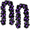Joyhalo 2 Pack Halloween Garland with Lights, Black Maple Leaves Lighted Garland for Mantle, 5.7FT Light Up Leaf Autumn Vines Outdoor for Door Frame, Fireplace and Thanksgiving Fall Decor