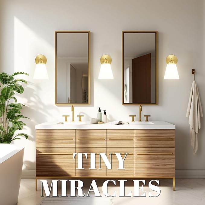 Hamilyeah Gold Sconces Wall Lighting Set of Two with Frosted Glass Shade, Industrial Bathroom Lighting Fixture with Milk Shade, Modern Brass Vanity Sconce Lighting for Bedroom, Living Room