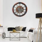 DORBOKER 27" Original Moving Gears Wall Clock, Large Industrial Wall Clock for Living Room Decor, Retro Metal Solid Wood Vintage Farmhouse Steampunk Rustic Clocks for Wall Decor,Black Walnut