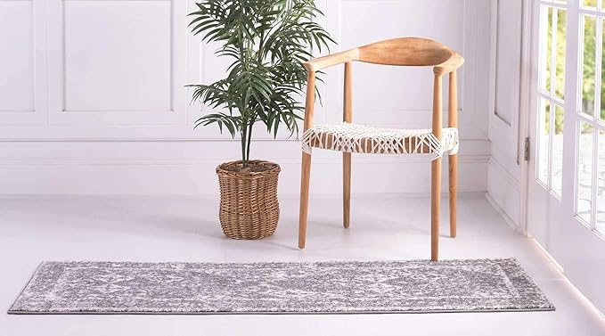 Unique Loom Rosso Collection Vintage, Traditional, Bohemian, Geometric, Distressed, Southwestern Area Rug (2' 7 x 10' 0 Runner, Gray/Ivory)