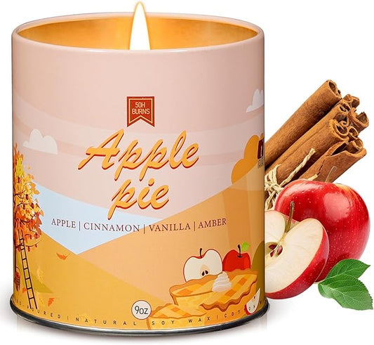 Apple Pie Fall Candles for Home Scented Halloween Easter Thanksgiving 40 Hours Burning 9oz Scented Candle, Aromatherapy Birthday Soy Candles Gift for Women Men