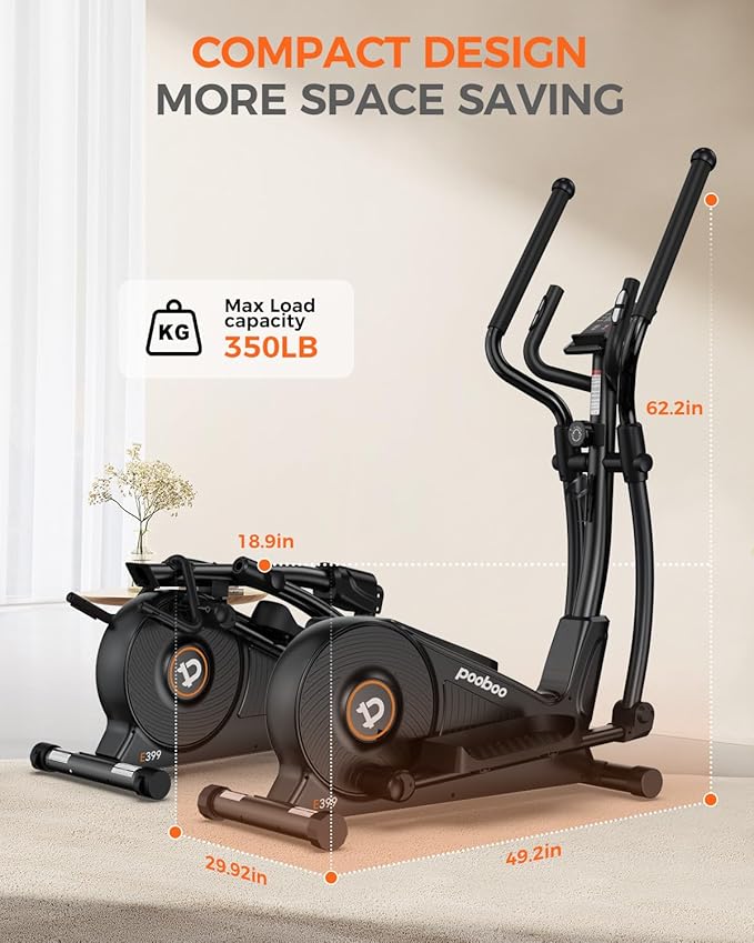 pooboo Elliptical Machine, Elliptical Exercise Machine with 16-Level Resistance&Hyper-Quiet Magnetic Driving System, Elliptical Machine for Home with LCD Monitor&15.5IN Stride, 350LBS Weight Capacity