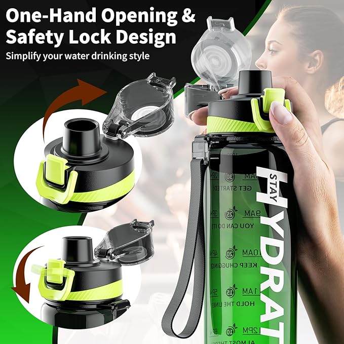 Water Bottle, 32 oz Motivational Water Bottles with Time Marker-Tritan & BPA Free, Sports Water Bottle with Time to Drink & Strap, Wide Mouth, Leakproof -Gift for Christmas Gym Fitness & Outdoor