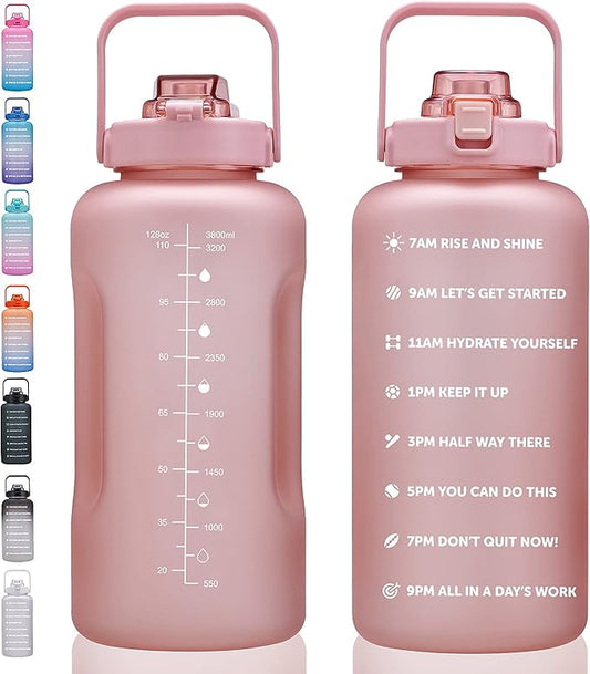 64oz,100oz,128oz Large Motivational Water Bottle with Time Marker, Leakproof & BPA Free Half Gallon Big Water Bottle with Straw Handle Tritan Frosted Water Jug for Gym,Fitness,Outdoor Sports
