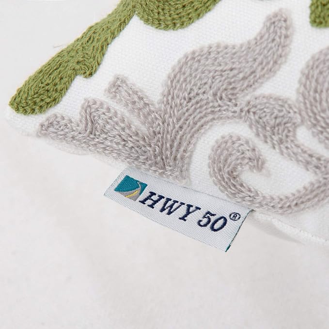 HWY 50 Green Decorative Throw Pillow Covers 18x18 Inch (1 Piece), Embroidered Cotton Farmhouse Cushion Cover Pillow Case for Sofa Couch Living Room Bed Bedroon, Floral Geometric