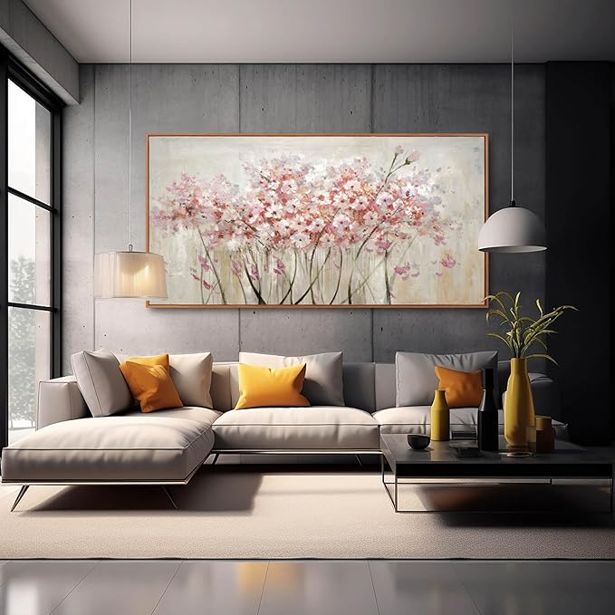 Pink Large Framed Canvas Wall Art Botanical Photo Canvas 29"x58" Artwork for Living Room Kitchen Women Room Decor for Bedroom