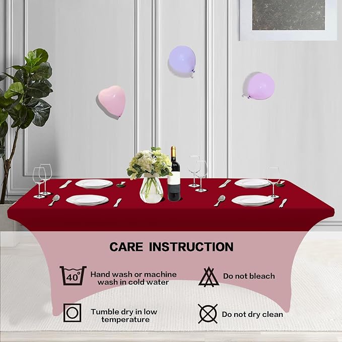 IVAPUPU 6FT Table Cloth for Rectangular Fitted Events Stretch Burgundy Table Covers Washable Cover Spandex Tablecloth Protector for Party, Wedding, Cocktail, Banquet, Festival