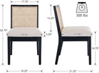 VESCASA Upholstered Dining Chairs with Square Rattan Back, Armless Padded Linen Cushion Dining Chairs with Wood Legs for Dining Room, Kitchen, Set of 2, Black Frame