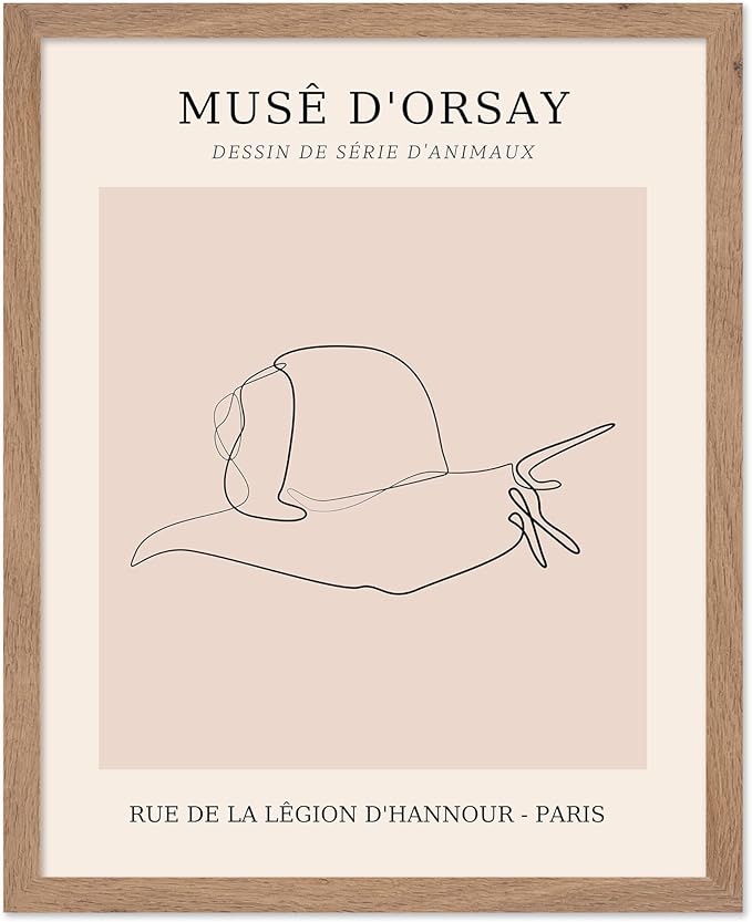 Poster Master Vintage Poster - Retro One Line Snail Drawing Print - Snail Line Art - Minimal Gift for Men, Women, Animal Lover - Abstract Wall Decor for Home, Office, 8x10 Beige Framed