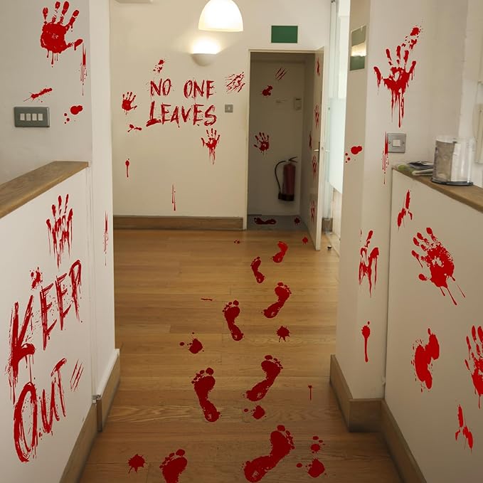Halloween Bloody-Handprint-Footprints Floor Stickers, Scary Halloween Party Indoor/Outdoor Decoration, for Windows Clings, Car - 12 Sheets
