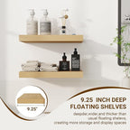 16 Inch Floating Shelves, 3D Textured Wood Grain, 16"x9.25"x1.5" Inch Deep Floating Shelves for Wall, Wooden Shelves for Bathroom, Bedroom, Living Room, Natural