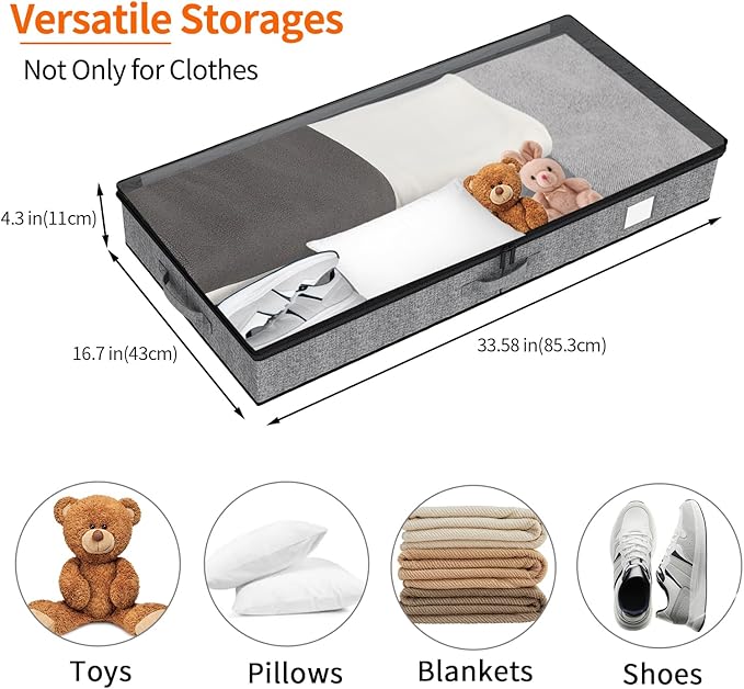Fixwal 2 Pack Under Bed Storage Containers, Below 4.5 Inches Low Profile Underbed Organizer Clothes Storage with Sturdy Sidewalls and Bottom