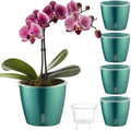 Self Watering Pots for Indoor Plants, 4-Pack 6.7'' Self Watering Planter with Drainage Holes, Small African Violet Pots with Water Indicator, Clear Wick Orchid Pot, Blue Gold