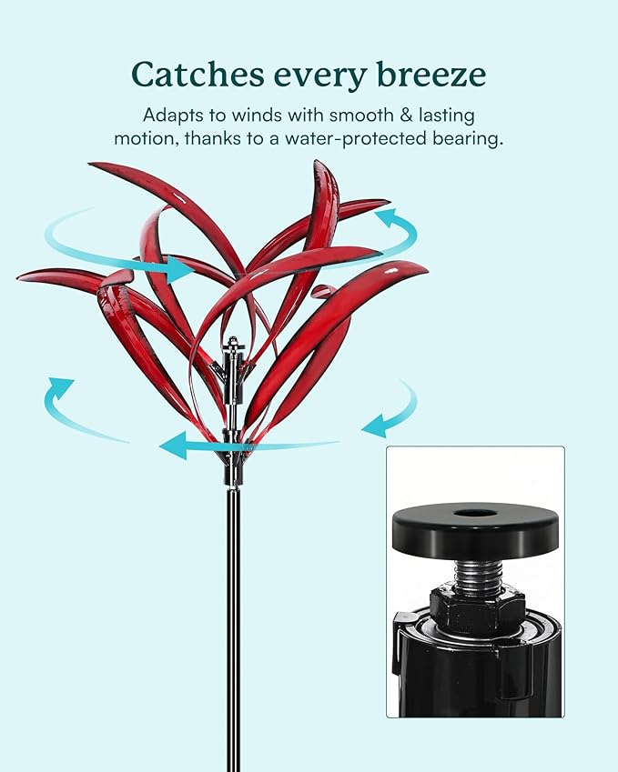 82 inch Wind Spinners Outdoor - Extra Large Metal Wind Sculptures & Spinner with Stake, Big Clearance Windmills for The Yard and Garden, Tall Yard Art Decor-Burgundy Red