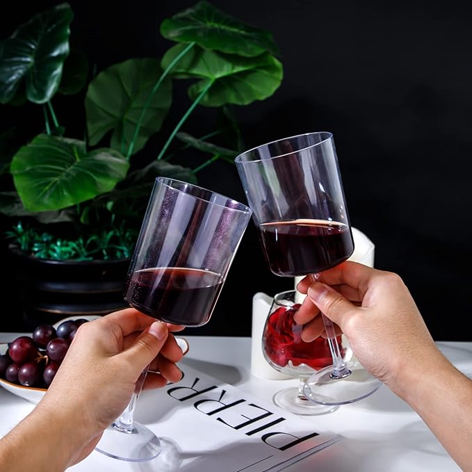 Ciaell 12 Pack Clear Plastic Wine Glasses - 10 Oz Disposable Wine Glasses with Stem for Parties & Weddings & Poolside & Outdoors & Camping