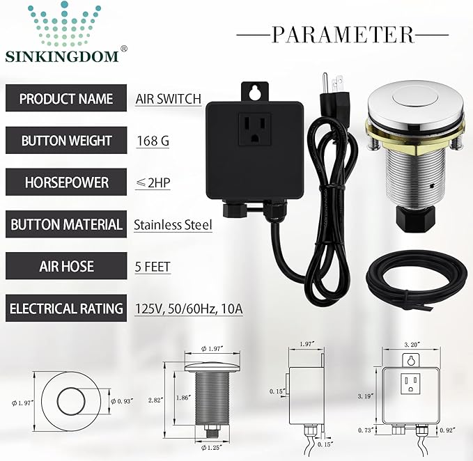 Garbage Disposal SinkTop Air Switch Kit with Stainless Steel Button,Chrome