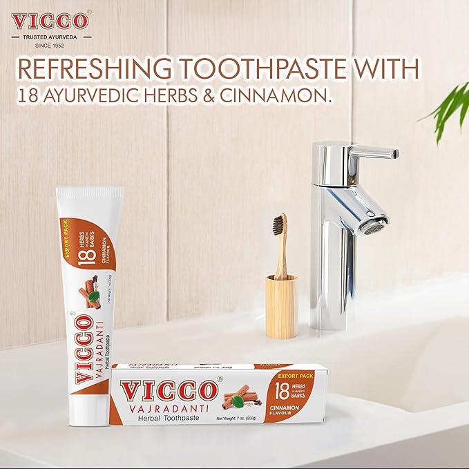 Vicco Vajradanti Ayurvedic Herbal Toothpaste by Vicco – 70 Year Legacy of Ayurveda, Cinnamon Flavour, with 18 Ayurvedic Herbs & Barks, 100% Natural, Vegan, Fluoride-Free & Cruelty-Free – 7 oz (3 Pack)