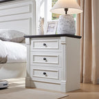 26" Tall Farmhouse Nightstand, 3 Drawers End Table w/Charging Station, 23.6" Wide Large Side Table w/Roman Column, Wood Rustic Sofa Table for Bedroom, White