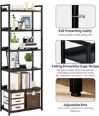 NUMENN Bookshelf, 6 Tier Bookshelves, Home Office Bookcase Shelf Storage Organizer, Free Standing Storage Shelving Unit for Bedroom, Living Room and Home Office, Black