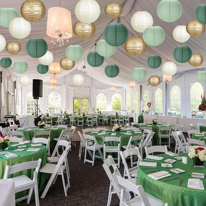 Paper Lanterns Sage Green Gold Round Hanging Chinese Lanterns for Birthday Party Baby Shower Bridal Shower Decorations Pack of 12