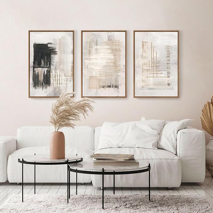 HPINUB Modern Abstract Canvas Art Prints, Black and White, 24"x36", 3-Pack, Neutral, Bedroom, Living Room, Office, Bathroom, Dining Room