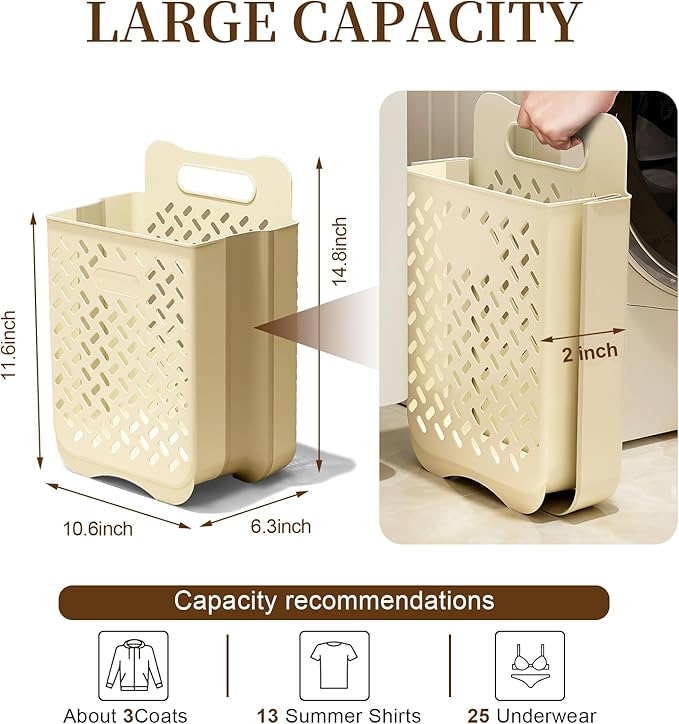 Laundry Basket Hamper,Hanging Wall Collapsible Laundry with Handle,Space-Saving Foldable Storage Dirty Washer Organizer Bin Multi-function Container Waterproof Durable,Set of 2(XL&M)