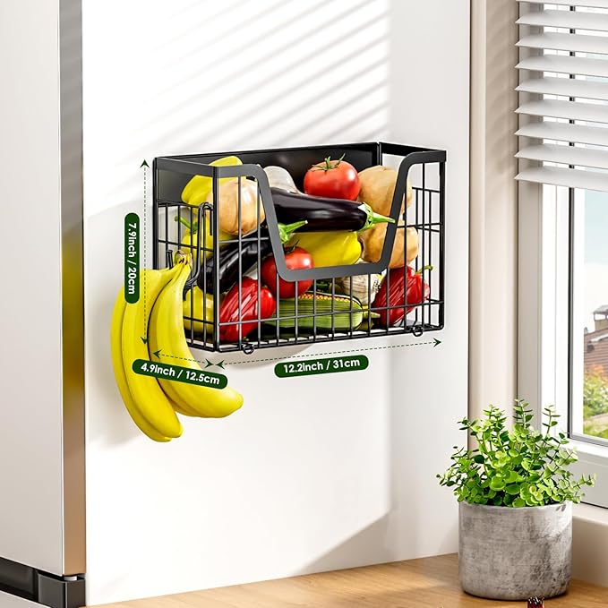 Magnetic Shelf for Fridge, Fruit Potato and Onion Storage Bins, Magnetic Spice Rack Shelves for Side of Refrigerator, Fruit Basket Magnetic Fridge Shelf Kitchen Pantry Storage Organizer