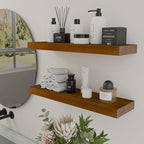 IAE Walnut Floating Wall Shelves 24 inch, Bathroom Shelves Wall Mounted,Invisible Shelves Floating Kitchen Shelves,Wooden Wall Shelves with Brackets for Living Room Wall Mounted,Easy Install,Set of 2