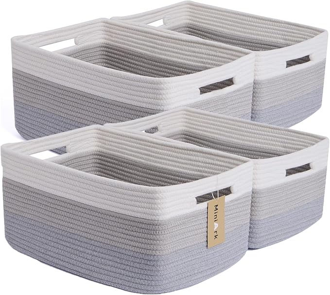Large Storage Baskets for Organizing, Closet Shelf Baskets for Clothes Blanket Towels, Baby Nursery, Toy Bins Box, Woven Rope Baskets, 17 x 13 x 7.5”, 4 Packs Gradient Grey