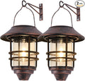 Solar Lantern Outdoor, Hanging Waterproof Solar Lights with Wall Mount Kit for Garden Porch Fence 2 Pack,Bronze