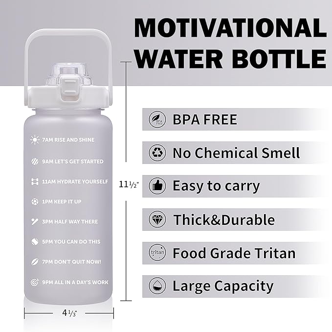 64oz,100oz,128oz Large Motivational Water Bottle with Time Marker, Leakproof & BPA Free Half Gallon Big Water Bottle with Straw Handle Tritan Frosted Water Jug for Gym,Fitness,Outdoor Sports