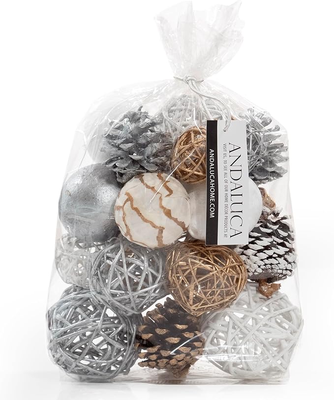 ANDALUCA Decorative Balls Bag Bowl Filler Home Decor (Silver Pinecone)