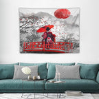 Japanese Red Geisha Tapestry Asian Cherry Blossom Red Sun Traditional Kimono Folk Tapestries Home Decor for Living Room Bedroom Apartment Farmhouse Dorm 40"x30"