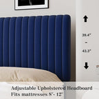 Full Size Bed Frame, Velvet Upholstered Platform Bed with Vertical Channel Tufted Headboard and Footboard, No Box Spring Required, Easy Assembly, Blue