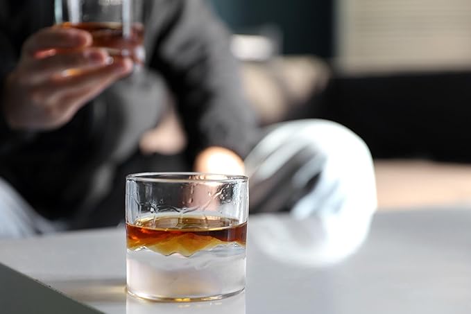 Smoky Mountain Heavy Crystal Whiskey Glasses Gift Set of 2, Thick Freezable Bourbon Glass 1lb Each, Premium Whiskey Gifts for Men, Frozen Crystal Chills Cocktails, 10 oz