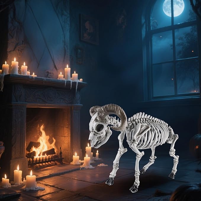 DR.DUDU Goat Skeletons Halloween Decorations – 26 Inch Long Life Size Skeleton Animals for Outdoor, Yard, Lawn Decor - Realistic Farm Skeleton Goat Party Props Scary Halloween Décor