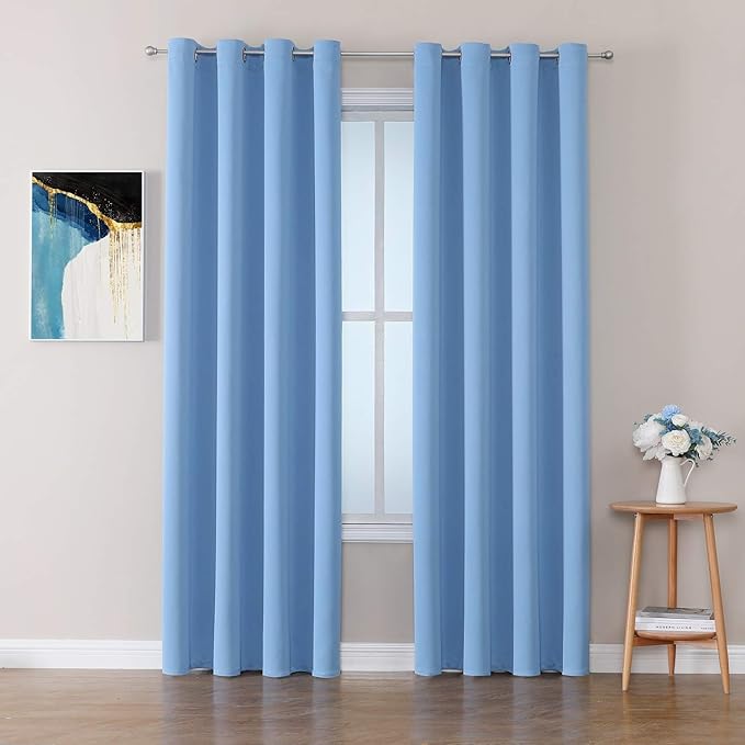 ChrisDowa Grommet Room Darkening Curtains for Bedroom and Living Room - 2 Panels Set Thermal Insulated Blackout Curtains (Sky Blue, 52W x 72L )