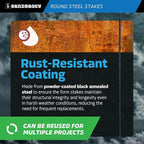 Sandbaggy Round Steel Concrete Form Stakes with Nail Holes - Rust Resistant Coating - Removable, Reusable (1, 3/4 in X 60 in)
