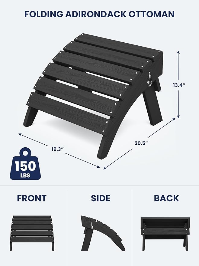 KINGYES Folding Adirondack Ottoman for Adirondack Chair, Black