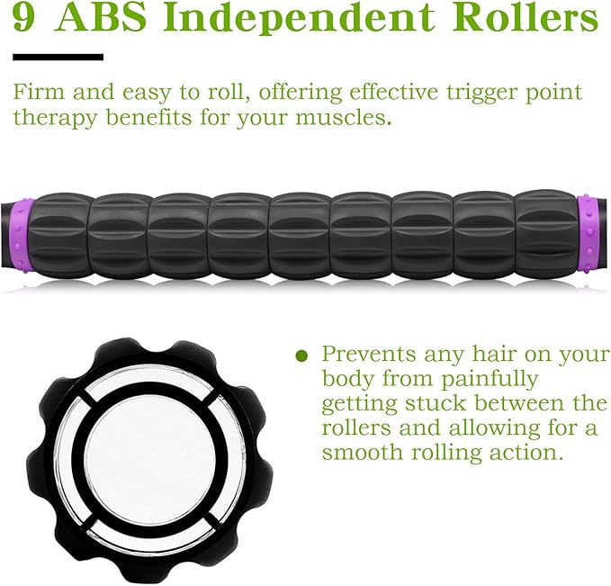 Muscle Roller Massage Roller Stick for Athletes, Help Reducing Muscle Soreness Cramping Tightness Leg Arms Back Calves Muscle Massager（Purple Black- 18 inch）